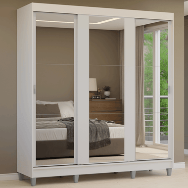 Clóset Matrimonial 180 cm 3 Puertas Corredizas Con 3 Espejos Blanco Reno Madesa