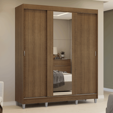 Clóset Matrimonial 180 cm 3 Puertas Corredizas Con 1 Espejo Marrón Reno Madesa