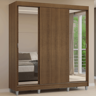 Clóset Matrimonial 180 cm 3 Puertas Corredizas Con 2 Espejos Marrón Reno Madesa