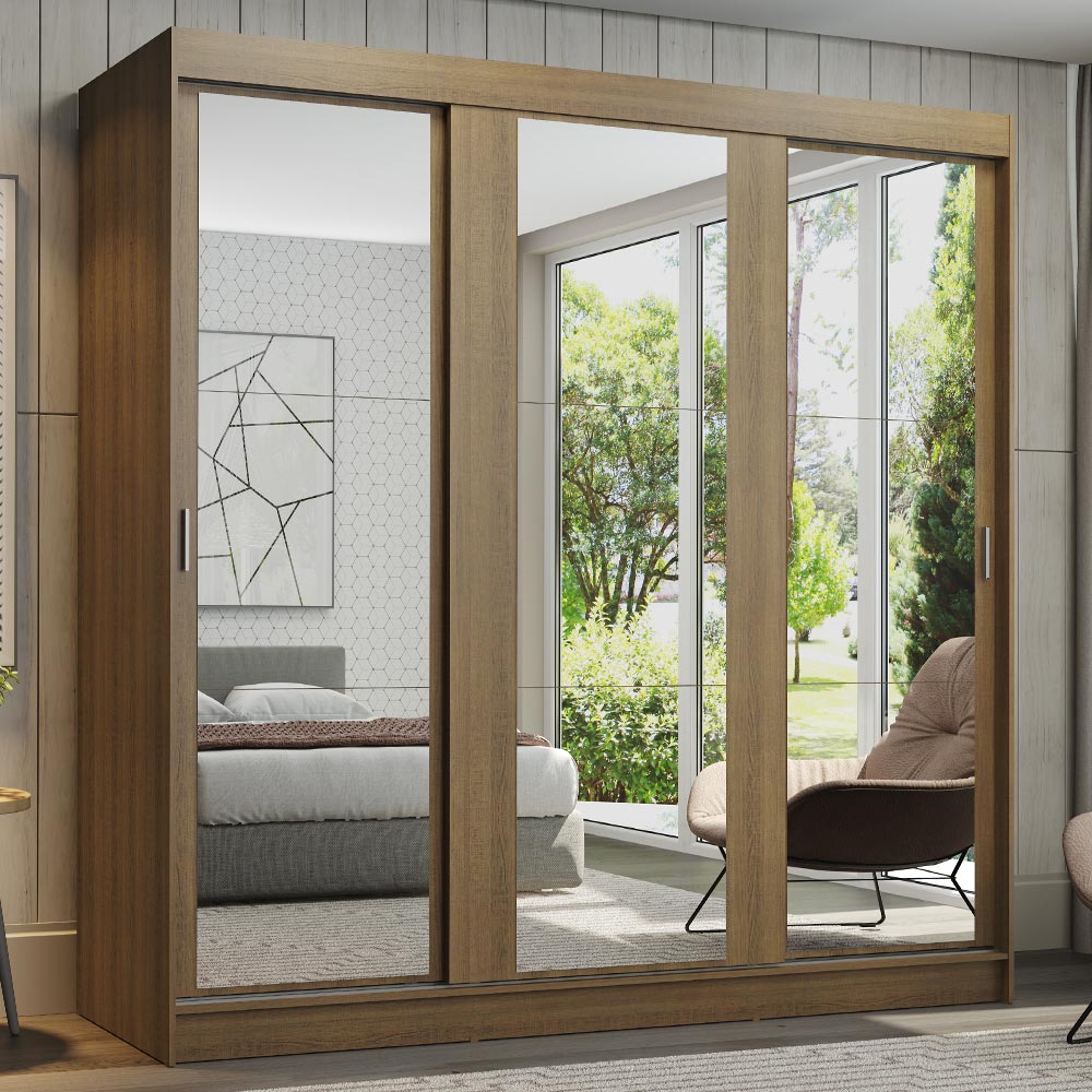 Clóset Matrimonial Reno 3 Puertas Corredizas con Espejos - Marron