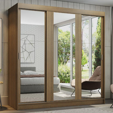 Clóset Matrimonial 180 cm 3 Puertas Corredizas Con 3 Espejos Marrón Reno Madesa