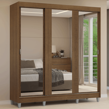 Clóset Matrimonial 180 cm 3 Puertas Corredizas Con 3 Espejos Marrón Reno Madesa