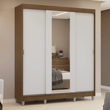 Clóset Matrimonial 180 cm 3 Puertas Corredizas Con 1 Espejo Marrón/Blanco Reno Madesa