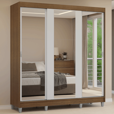 Clóset Matrimonial 180 cm 3 Puertas Corredizas Con 3 Espejos Marrón/Blanco Reno Madesa