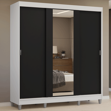 Clóset Matrimonial 180 cm 3 Puertas Corredizas Con 1 Espejo Blanco/Negro Reno Madesa
