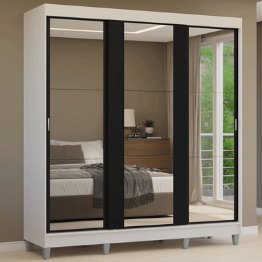 Clóset Matrimonial 180 cm 3 Puertas Corredizas Con 3 Espejos Blanco/Negro Reno Madesa
