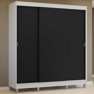 Clóset Matrimonial 180 cm 3 Puertas Corredizas Blanco/Negro Reno Madesa