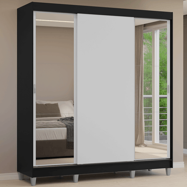 Clóset Matrimonial 180 cm 3 Puertas Corredizas Con 2 Espejos Negro/Blanco Reno Madesa