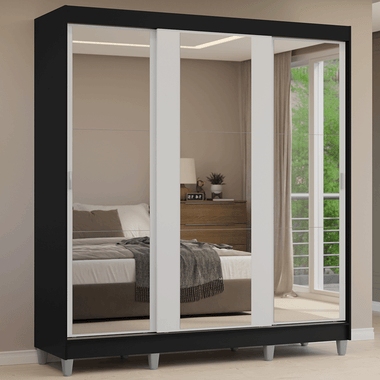 Clóset Matrimonial 180 cm 3 Puertas Corredizas Con 3 Espejos Negro/Blanco Reno Madesa
