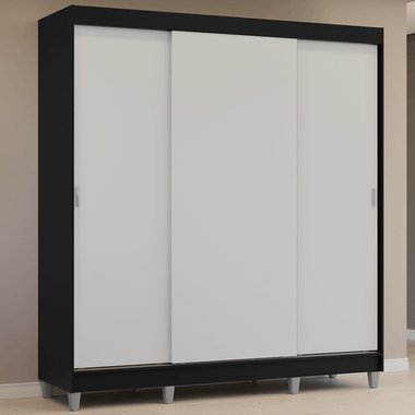 Clóset Matrimonial 180 cm 3 Puertas Corredizas Negro/Blanco Reno Madesa