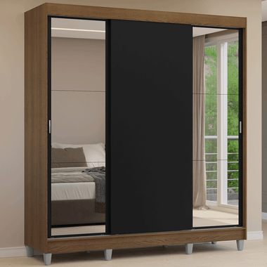 Clóset Matrimonial 180 cm 3 Puertas Corredizas Con 2 Espejos Marrón/Negro Reno Madesa