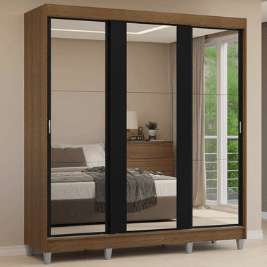 Clóset Matrimonial 180 cm 3 Puertas Corredizas Con 3 Espejos Marrón/Negro Reno Madesa