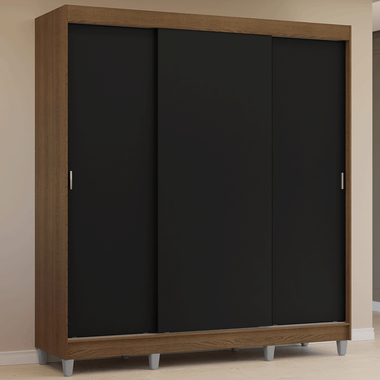 Clóset Matrimonial 180 cm 3 Puertas Corredizas Marrón/Negro Reno Madesa