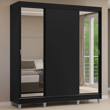 Clóset Matrimonial 180 cm 3 Puertas Corredizas Con 2 Espejos Negro Reno Madesa