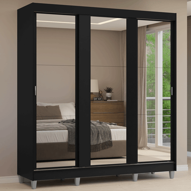 Clóset Matrimonial 180 cm 3 Puertas Corredizas Con 3 Espejos Negro Reno Madesa