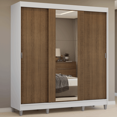 Clóset Matrimonial 180 cm 3 Puertas Corredizas Con 1 Espejo Blanco/Marrón Reno Madesa