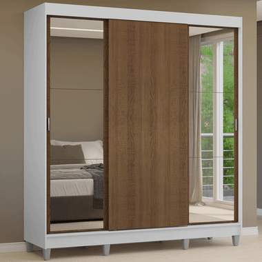Clóset Matrimonial 180 cm 3 Puertas Corredizas Con 2 Espejos Blanco/Marrón Reno Madesa