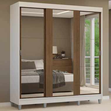 Clóset Matrimonial 180 cm 3 Puertas Corredizas Con 3 Espejos Blanco/Marrón Reno Madesa