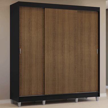 Clóset Matrimonial 180 cm 3 Puertas Corredizas Negro/Marrón Reno Madesa