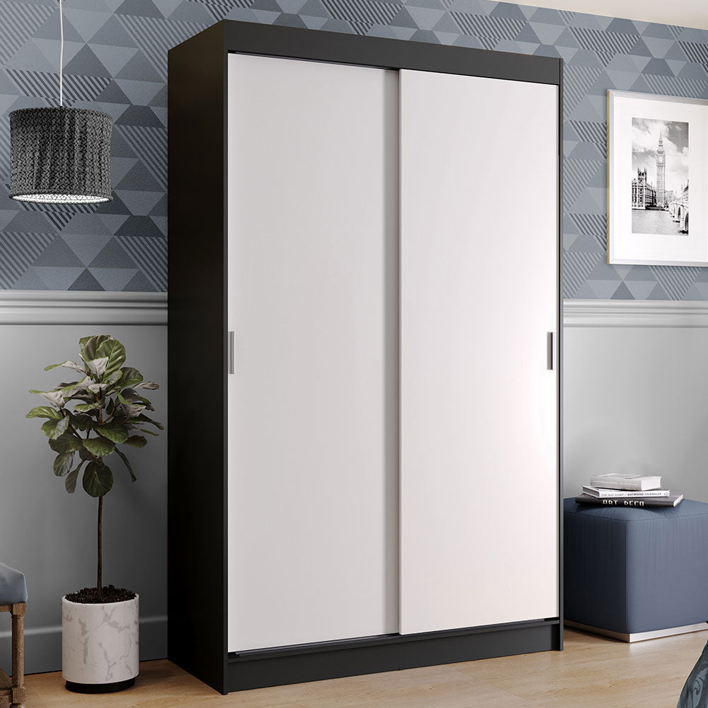 Clóset Soltero Tokio 2 Puertas Correderas 2 Cajones Negro/Blanco