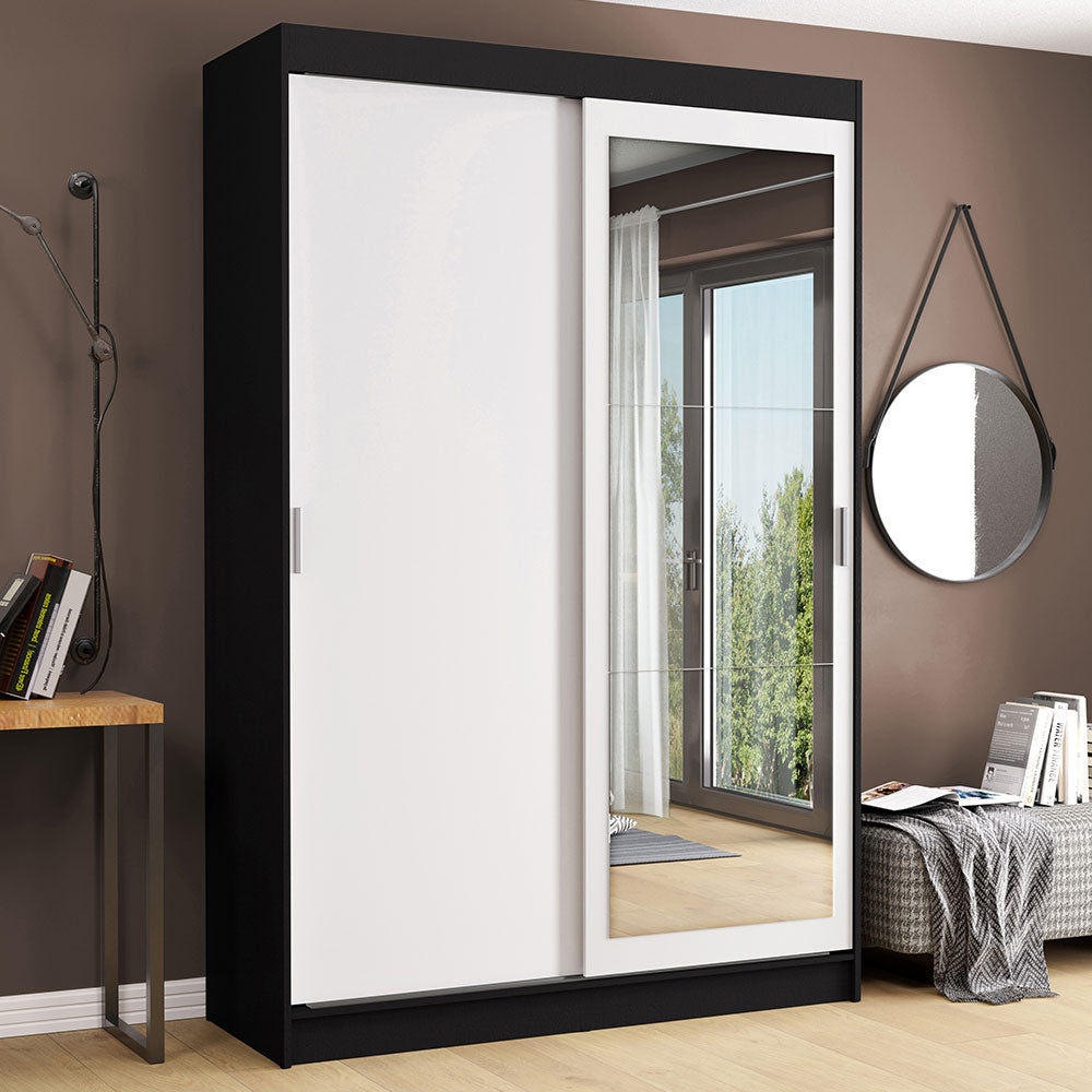 Clóset Soltero Tokio 2 Puertas Correderas con Espejo 2 Cajones Negro/Blanco