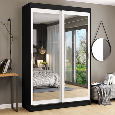 Clóset Soltero 109 cm 2 Puertas Corredizas Con 2 Espejos 2 Cajones Negro/Blanco Tokio Madesa
