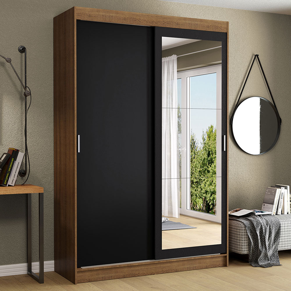 Clóset Soltero Tokio 2 Puertas Correderas con Espejo 2 Cajones Marrón/Negro
