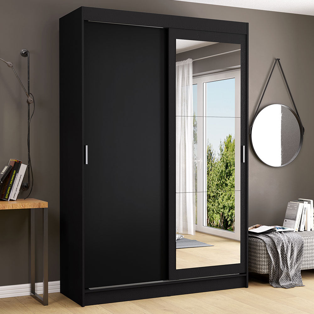 Clóset Soltero Tokio 2 Puertas Correderas con Espejo 2 Cajones Negro