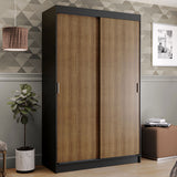 Clóset Soltero Tokio 2 Puertas Correderas 2 Cajones Negro/Marrón