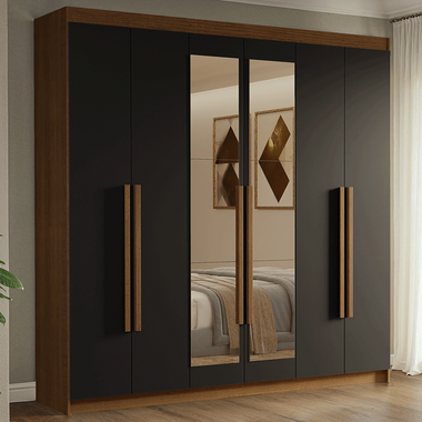 Clóset Matrimonial 180 cm 6 Puertas Con 2 Espejos Marrón/Negro Venus Madesa