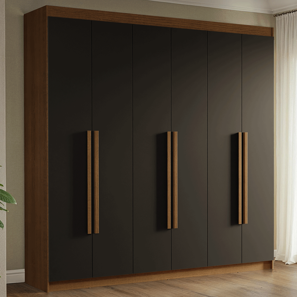 Clóset Matrimonial 180 cm 6 Puertas 4 Cajones Marrón/Negro Venus Madesa