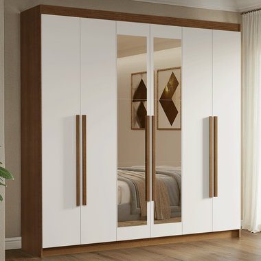 Clóset Matrimonial 180 cm 6 Puertas Con 2 Espejos Marrón/Blanco Venus Madesa