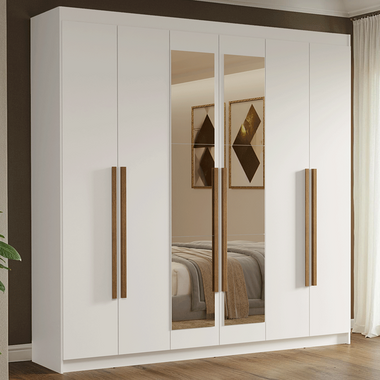 Clóset Matrimonial 180 cm 6 Puertas Con 2 Espejos Blanco/Marrón Venus Madesa