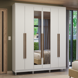 Clóset Matrimonial Venus 6 Puertas Batientes con Espejo con Patas Blanco/Blanco/Marrón