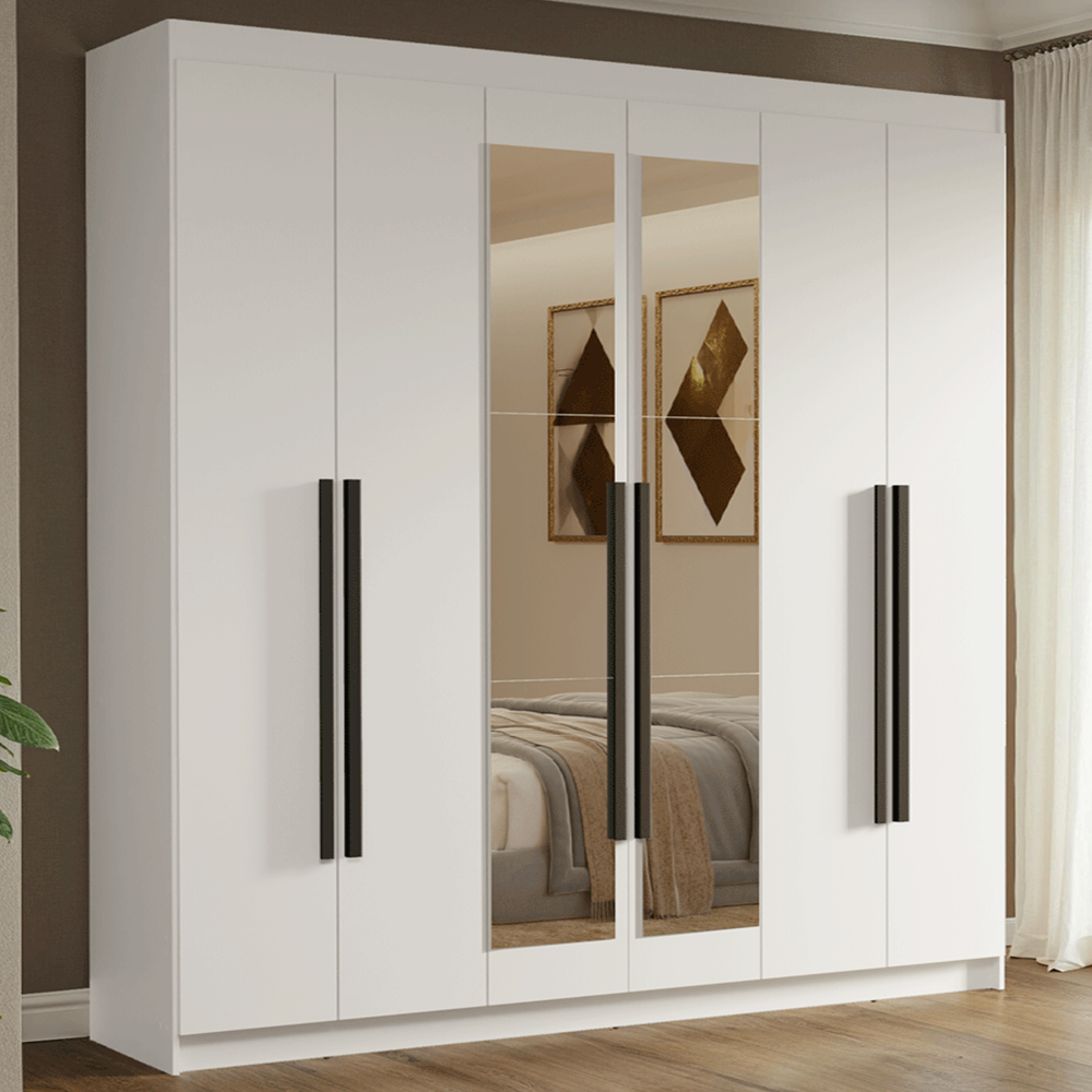 Clóset Matrimonial Venus 6 Puertas Batientes con Espejo Blanco/Blanco/Negro