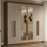 Clóset Matrimonial Venus 6 Puertas Batientes con Espejo Marrón/Crema/Marrón