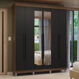 Clóset Matrimonial Venus 6 Puertas Batientes con Espejo con Patas Marrón/Negro/Negro