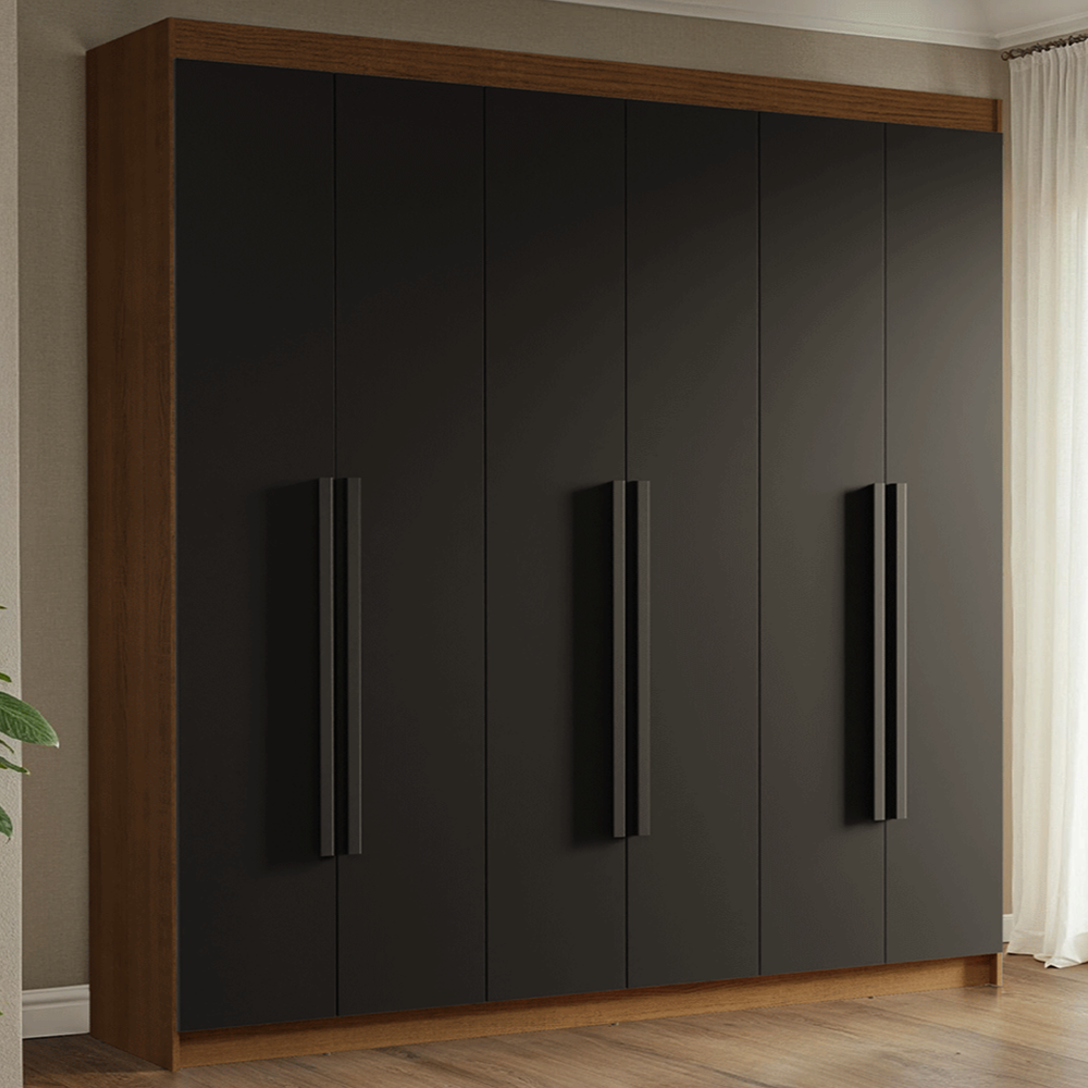 Clóset Matrimonial Venus 6 Puertas Batientes Marrón/Negro/Negro