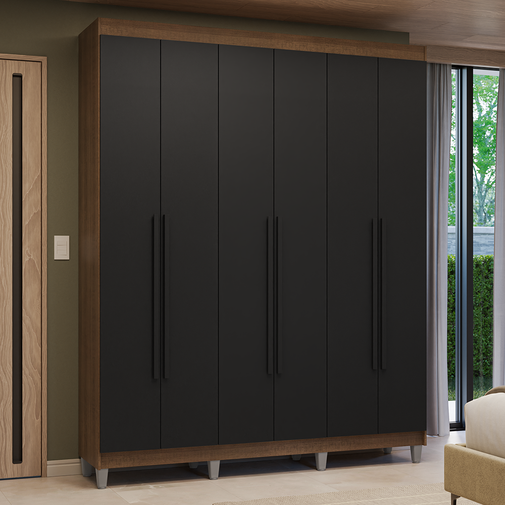 Clóset Matrimonial Venus 6 Puertas Batientes con Patas Marrón/Negro/Negro