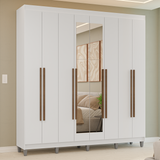 Clóset Matrimonial Venus 8 Puertas Batientes con Espejo con Patas Blanco/Blanco/Marrón