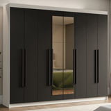 Clóset Matrimonial Venus 8 Puertas Batientes con Espejo Blanco/Negro/Negro