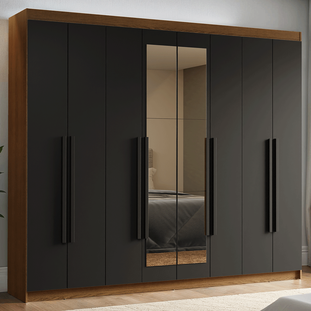 Clóset Matrimonial Venus 8 Puertas Batientes con Espejo Marrón/Negro/Negro