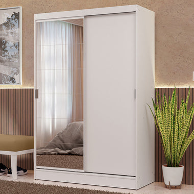 Clóset Soltero 119 cm 2 Puertas Corredizas Con 1 Espejo 2 Cajones Blanco Max Madesa