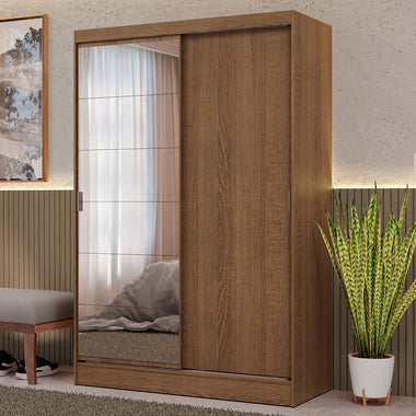 Clóset Soltero 119 cm 2 Puertas Corredizas Con 1 Espejo Marrón Max Madesa