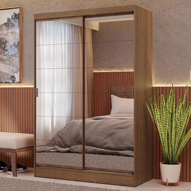 Clóset Soltero 119 cm 2 Puertas Corredizas Con 2 Espejos Marrón Max Madesa