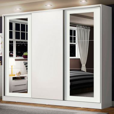 Clóset Matrimonial 231 cm 3 Puertas Corredizas Con 2 Espejos 100% MDF Blanco Eros Madesa