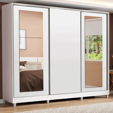 Clóset Matrimonial 231 cm 3 Puertas Corredizas Con 2 Espejos 100% MDF Blanco Eros Madesa