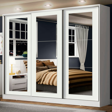 Clóset Matrimonial 231 cm 3 Puertas Corredizas Con 3 Espejos 100% MDF Blanco Eros Madesa