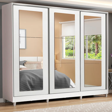 Clóset Matrimonial 231 cm 3 Puertas Corredizas Con 3 Espejos 100% MDF Blanco Eros Madesa