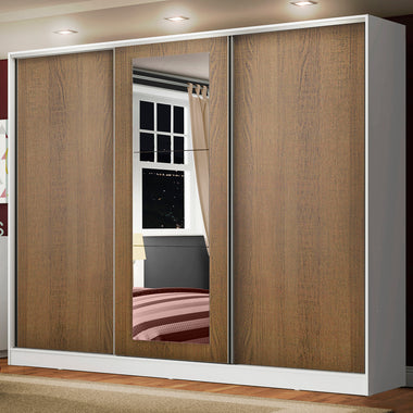 Clóset Matrimonial 231 cm 3 Puertas Corredizas Con 1 Espejo 100% MDF Blanco/Marrón Eros Madesa